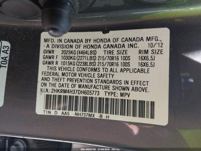 Продаж на аукціоні авто 2013 Honda Cr-v Lx, vin: 2HKRM4H37DH605773, номер лоту: 45593786