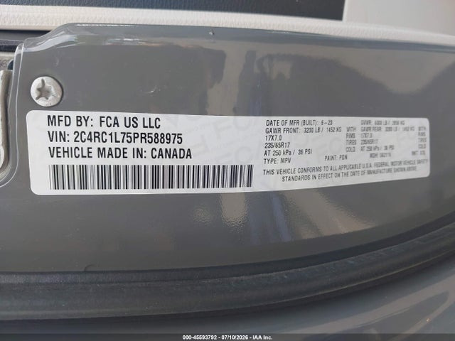 2023 Chrysler Pacifica Hybrid Touring L მანქანა იყიდება აუქციონზე, vin: 2C4RC1L75PR588975, აუქციონის ნომერი: 45593792