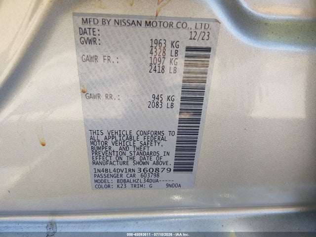 1N4BL4DV1RN360879 Nissan Altima Sv Fwd