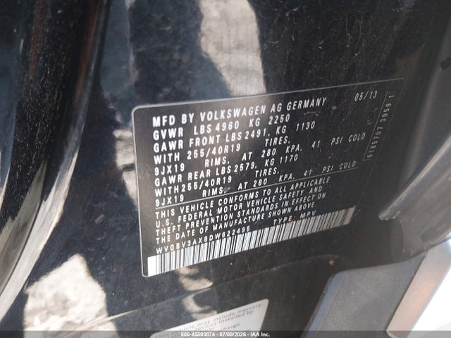 Aukcja sprzedaży 2013 Volkswagen Tiguan Sel, vin: WVGBV3AX8DW622495, numer aukcji: 45593874