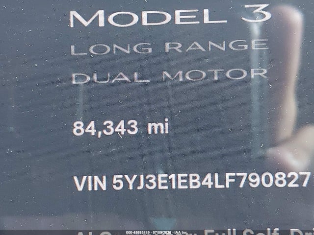 Aukcja sprzedaży 2020 Tesla Model 3 Long Range Dual Motor All-wheel Drive, vin: 5YJ3E1EB4LF790827, numer aukcji: 45593889