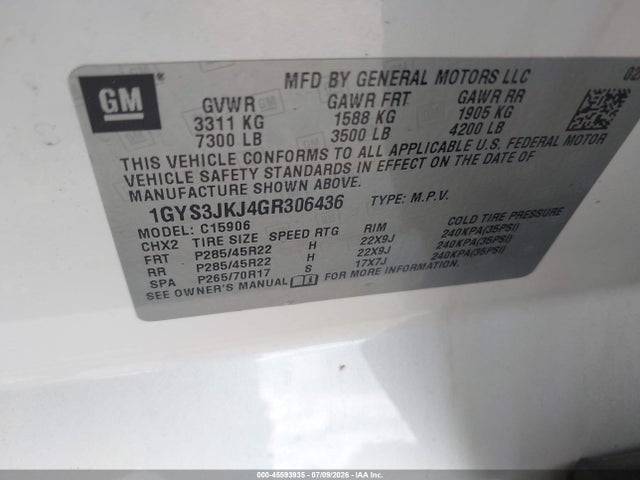 1GYS3JKJ4GR306436 Cadillac Escalade Esv Premium Collection