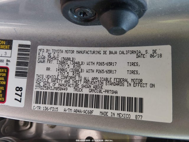 45593955 :رقم المزاد ، 3TMDZ5BN3JM050449 vin ، 2018 Toyota Tacoma Trd Sport مزاد بيع