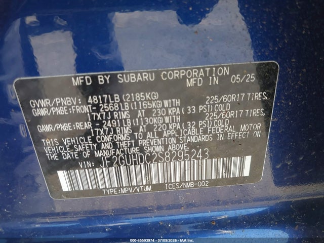 45593974 :رقم المزاد ، JF2GUHDC2S8295243 vin ، 2025 Subaru Crosstrek Premium مزاد بيع