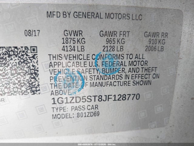 1G1ZD5ST8JF128770 Chevrolet MALIBU LT