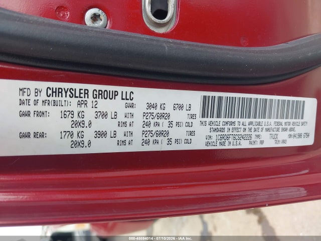 2012 Ram 1500 Express მანქანა იყიდება აუქციონზე, vin: 1C6RD6FT6CS242226, აუქციონის ნომერი: 45594014