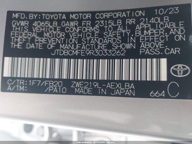 Toyota Corolla Hybrid Le 2024 JTDBCMFE9R3033262 Image 9