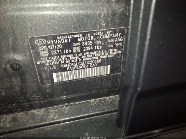 45594027 :رقم المزاد ، KMHC65LC5LU220466 vin ، 2020 Hyundai Ioniq Hybrid Blue مزاد بيع