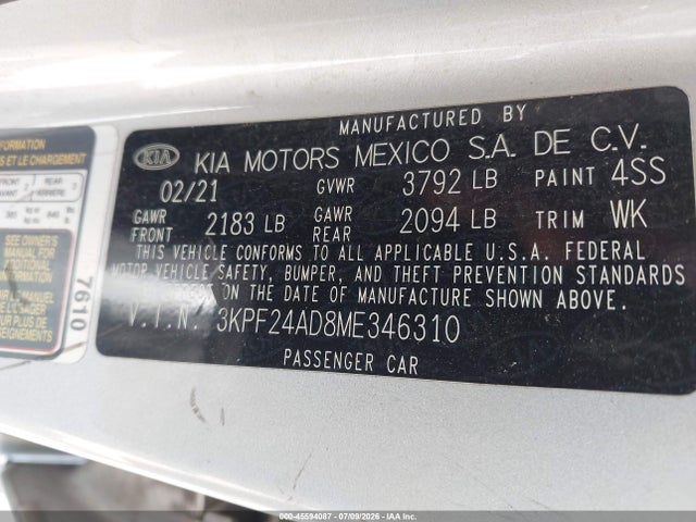 KIA Forte Lxs 2021 3KPF24AD8ME346310 Image 9