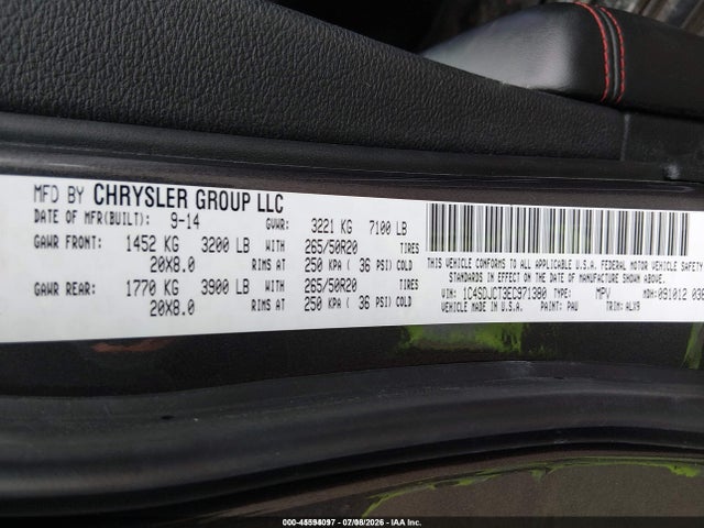 45594097 :رقم المزاد ، 1C4SDJCT3EC971380 vin ، 2014 Dodge Durango R/t مزاد بيع