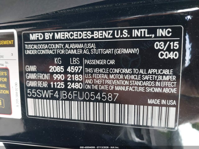 Mercedes-Benz C 300 2015 55SWF4JB6FU054587 Image 9