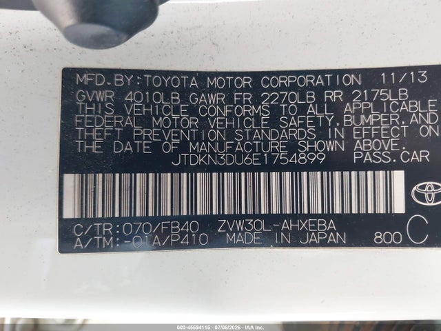 Toyota Prius Two 2014 JTDKN3DU6E1754899 Image 9