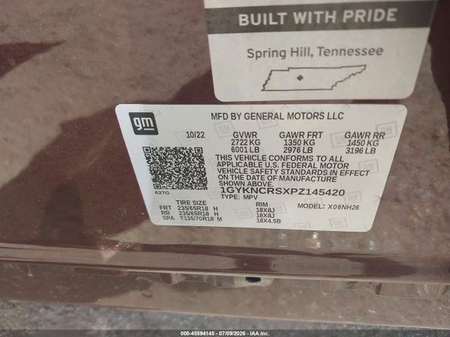 2023 Cadillac Xt5 Fwd Premium Luxury მანქანა იყიდება აუქციონზე, vin: 1GYKNCRSXPZ145420, აუქციონის ნომერი: 45594145