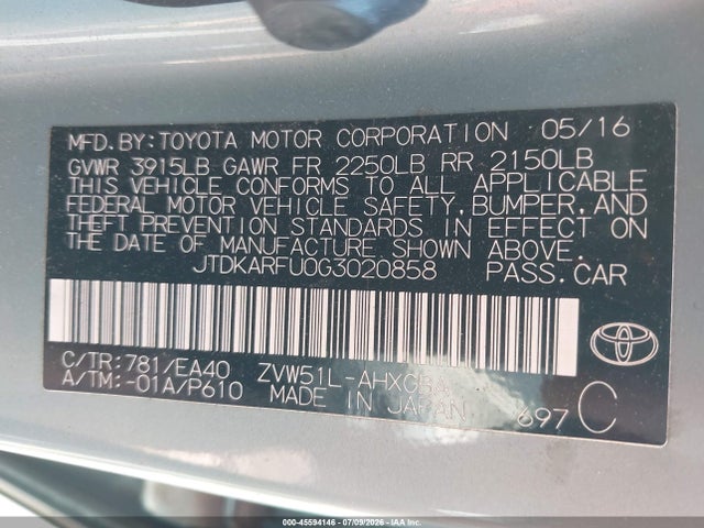 Toyota Prius Four 2016 JTDKARFU0G3020858 Image 9