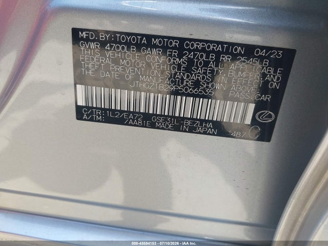 45594153 :رقم المزاد ، JTHGZ1B29P5066535 vin ، 2023 Lexus Is 350 F Sport مزاد بيع
