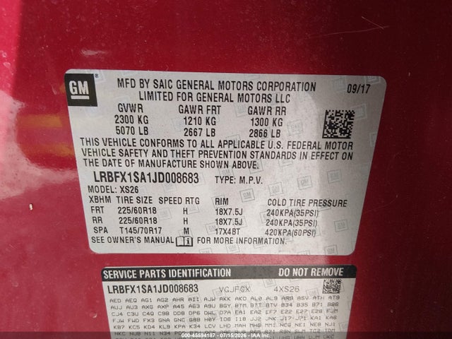 Продаж на аукціоні авто 2018 Buick Envision Essence, vin: LRBFX1SA1JD008683, номер лоту: 45594187