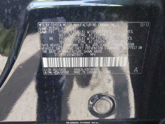 Toyota Rav4 Limited 2014 2T3YFREV4EW076477 Image 9
