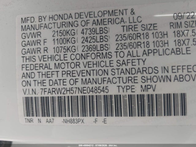 Honda Cr-v Awd Ex 2022 7FARW2H57NE048545 Image 9