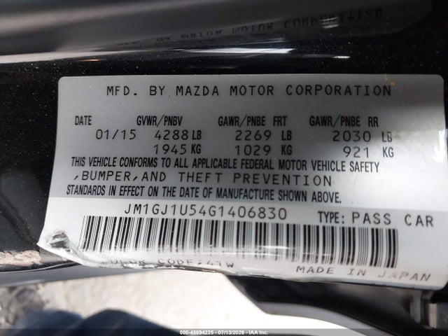 2016 Mazda Mazda6 I Sport მანქანა იყიდება აუქციონზე, vin: JM1GJ1U54G1406830, აუქციონის ნომერი: 45594225