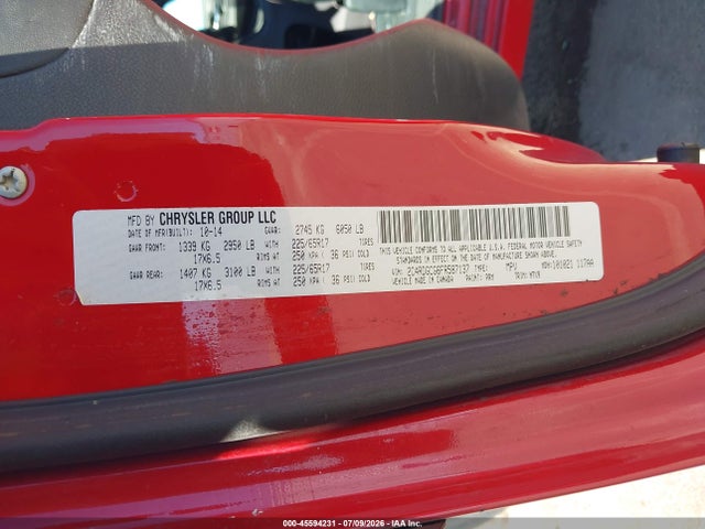 45594231 :رقم المزاد ، 2C4RDGCG6FR587137 vin ، 2015 Dodge Grand Caravan Sxt مزاد بيع