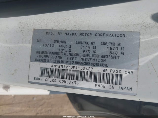 45594233 :رقم المزاد ، JM1BM1V70E1132427 vin ، 2014 Mazda Mazda3 I Touring مزاد بيع