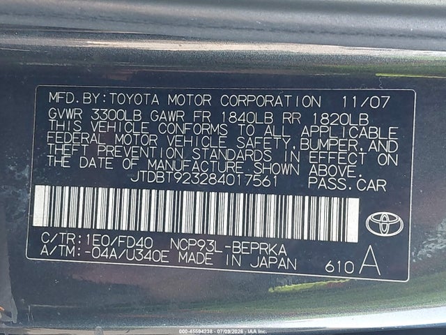 Продажа на аукционе авто 2008 Toyota Yaris, vin: JTDBT923284017561, номер лота: 45594238