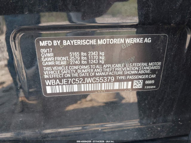 Продаж на аукціоні авто 2018 Bmw 540i Xdrive, vin: WBAJE7C52JWC55379, номер лоту: 45594259