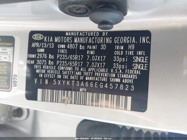 Продажа на аукционе авто 2014 Kia Sorento Lx, vin: 5XYKT3A66EG457823, номер лота: 45594261