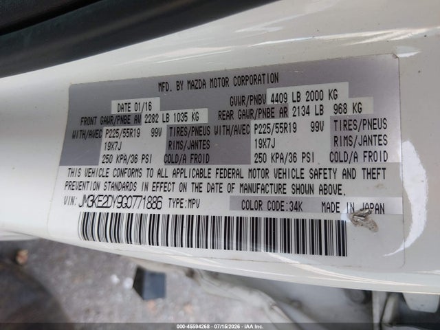 45594268 :رقم المزاد ، JM3KE2DY9G0771886 vin ، 2016 Mazda Cx-5 Grand Touring مزاد بيع