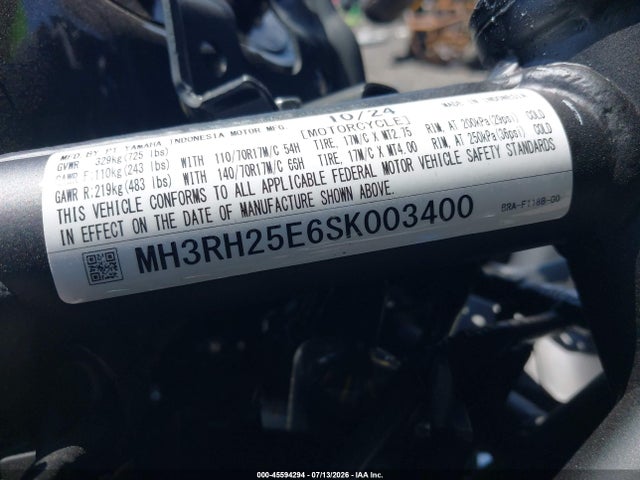 Продажа на аукционе авто 2025 Yamaha Yfz320 A, vin: MH3RH25E6SK003400, номер лота: 45594294