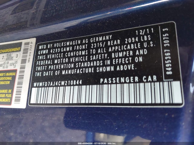 Продажа на аукционе авто 2012 Volkswagen Gti 2-door, vin: WVWFD7AJ4CW210844, номер лота: 45594300