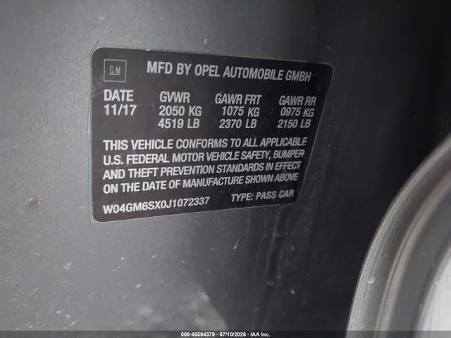 Продаж на аукціоні авто 2018 Buick Regal Sportback Preferred Ii, vin: W04GM6SX0J1072337, номер лоту: 45594379