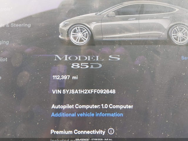 Продажа на аукционе авто 2015 Tesla Model S 70d/85d/p85d, vin: 5YJSA1H2XFF092648, номер лота: 45594397