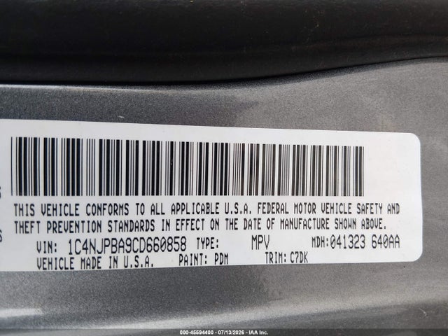 Продажа на аукционе авто 2012 Jeep Patriot Sport, vin: 1C4NJPBA9CD660858, номер лота: 45594400