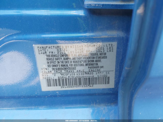 Продажа на аукционе авто 2021 Nissan Sentra Sr Xtronic Cvt, vin: 3N1AB8DV2MY255962, номер лота: 45594405