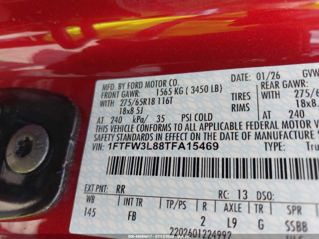 Auction sale of the 2026 Ford F-150 Xlt, vin: 1FTFW3L88TFA15469, lot number: 45594417