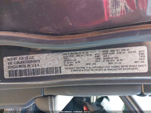 Продаж на аукціоні авто 2025 Jeep Grand Cherokee L Laredo X 4x4, vin: 1C4RJKAG5S8649616, номер лоту: 45594431