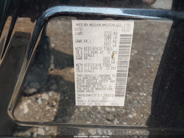 45594480 :رقم المزاد ، 5N1DL0MM7JC512002 vin ، 2018 Infiniti Qx60 مزاد بيع