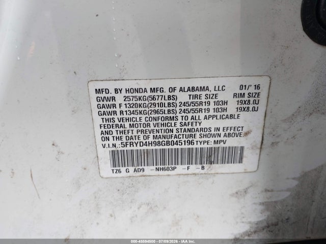 Продаж на аукціоні авто 2016 Acura Mdx Advance   Entertainment Packages/advance Package, vin: 5FRYD4H98GB045196, номер лоту: 45594500
