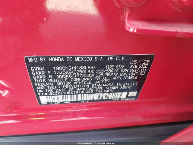 3CZRZ1H5XTM700395 Honda Hr-v 2wd Sport