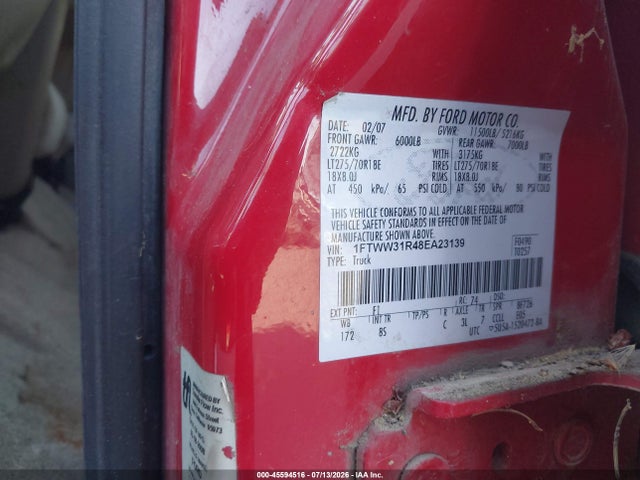 Продаж на аукціоні авто 2008 Ford Super Duty F-350 Srw Fx4/harley-davidson/king Ranch/lariat/xl/xlt, vin: 1FTWW31R48EA23139, номер лоту: 45594516