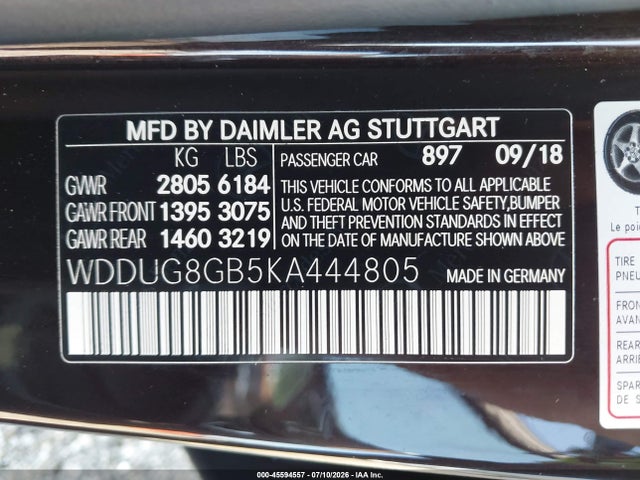 2019 Mercedes-benz S 560 4matic მანქანა იყიდება აუქციონზე, vin: WDDUG8GB5KA444805, აუქციონის ნომერი: 45594557