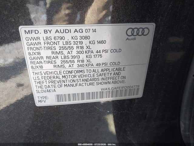 Продаж на аукціоні авто 2015 Audi Q7 3.0t Premium, vin: WA1LGAFE1FD004779, номер лоту: 45594559