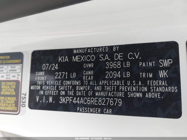 Aukcja sprzedaży 2024 Kia Forte Gt, vin: 3KPF44AC6RE827679, numer aukcji: 45594569