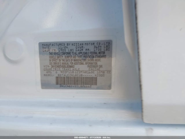45594571 :رقم المزاد ، 3N1CN8DV5SL826662 vin ، 2025 Nissan Versa 1.6 S مزاد بيع