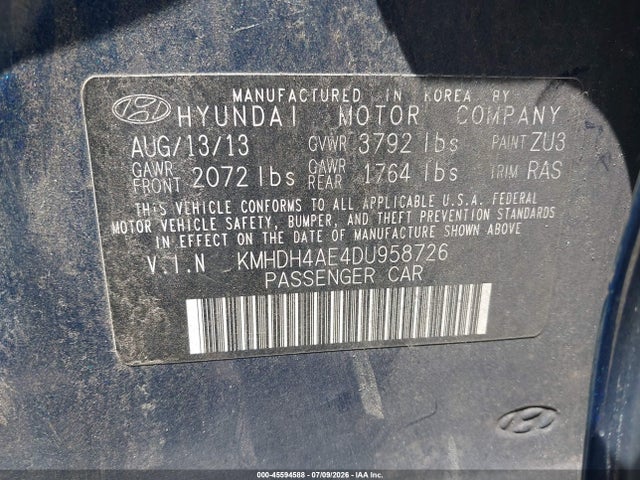 Продаж на аукціоні авто 2013 Hyundai Elantra Gls, vin: KMHDH4AE4DU958726, номер лоту: 45594588