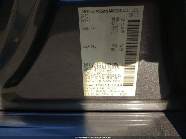 1N4AL3AP5FN901794 Nissan Altima 2.5 S