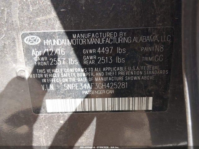 Hyundai Sonata Sport 2016 5NPE34AF3GH425281 Image 9