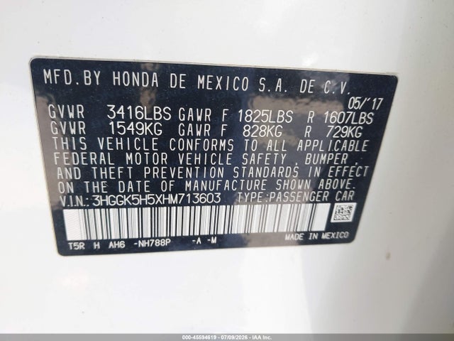 3HGGK5H5XHM713603 Honda FIT LX