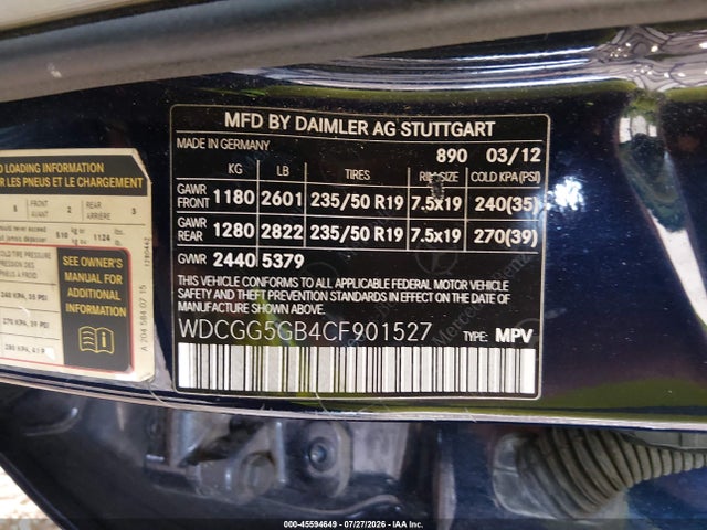 Aukcja sprzedaży 2012 Mercedes-benz Glk 350, vin: WDCGG5GB4CF901527, numer aukcji: 45594649
